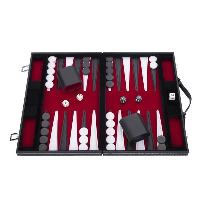 Нарды 38 см, в чемодане, войлок и искусственная кожа, простроченные красным/черным/белым