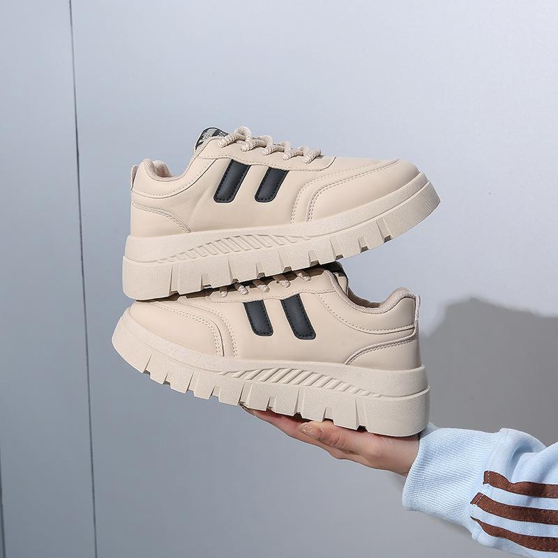 Повседневная обувь для ходьбы для женщин. Удобные кроссовки из искусственной кожи со шнуровкой на толстой платформе. Нескользящие теннисные кроссовки. Женские дышащие кроссовки для бега.