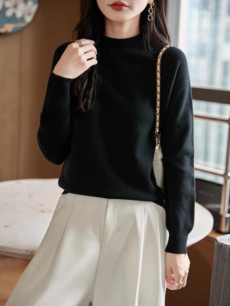 Женский очень толстый бесшовный вязаный свитер - Цельный, с полувысоким воротником, длинным рукавом, свободного кроя, облегающий базовый слой, дизайн 2025