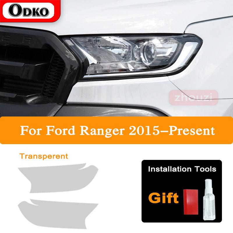 2 Pcs For Ford Ranger Wildtrak Raptor 2015-Present Car Headlight Tint Black Protective Film Transparent TPU Sticker Accessories