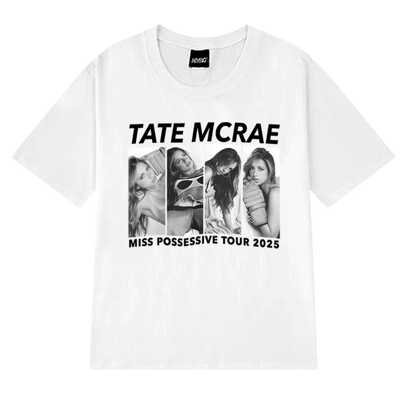 Новые футболки с принтом Tate Mcrae World Tour 2025 Унисекс Женские винтажные Укороченные футболки с коротким рукавом Унисекс черные 100% хлопок Топы