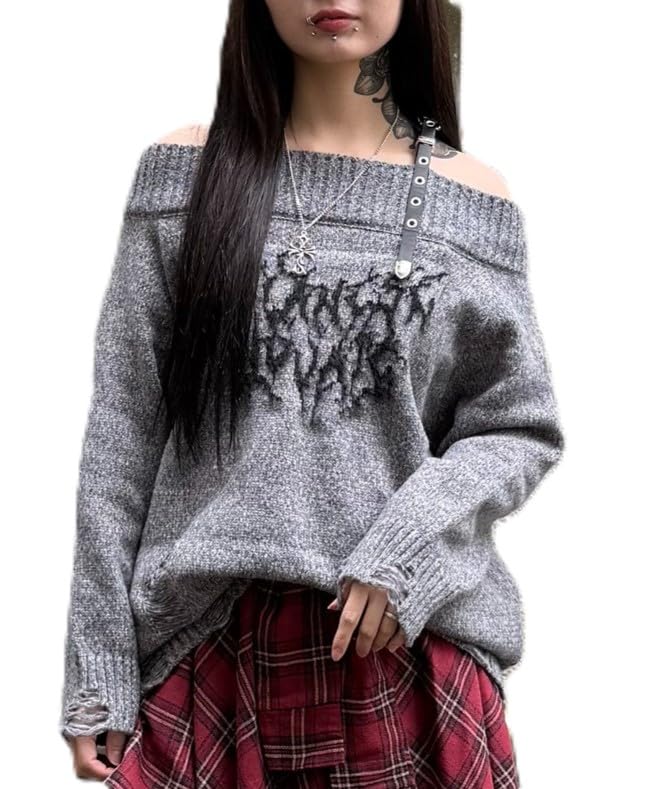 WEGO Figments Панк Серый Вязаный Спущенное плечо, Женский,