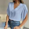 Весенне-летняя женская шифоновая рубашка с v-образным вырезом и однотонным верхом, шифоновая рубашка с коротким рукавом, блузки