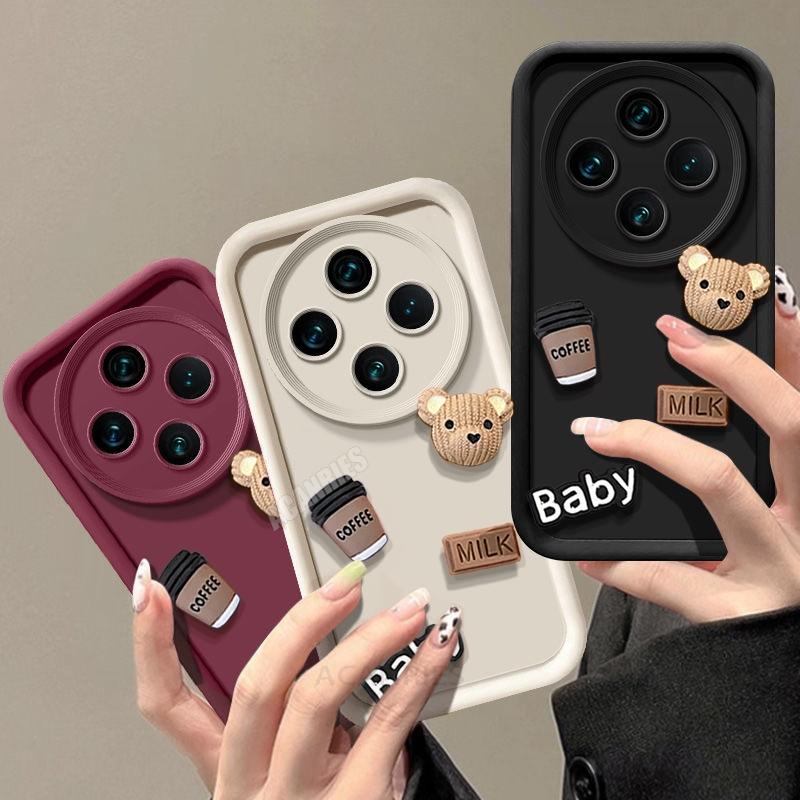 Redmi14c Милый 3D Медведь Кофе Жидкий Силикон Чехол На Для Xiaomi Redmi 14c Mi Poco C75 Ударопрочный Мультяшный Мягкий Чехол Pococ75