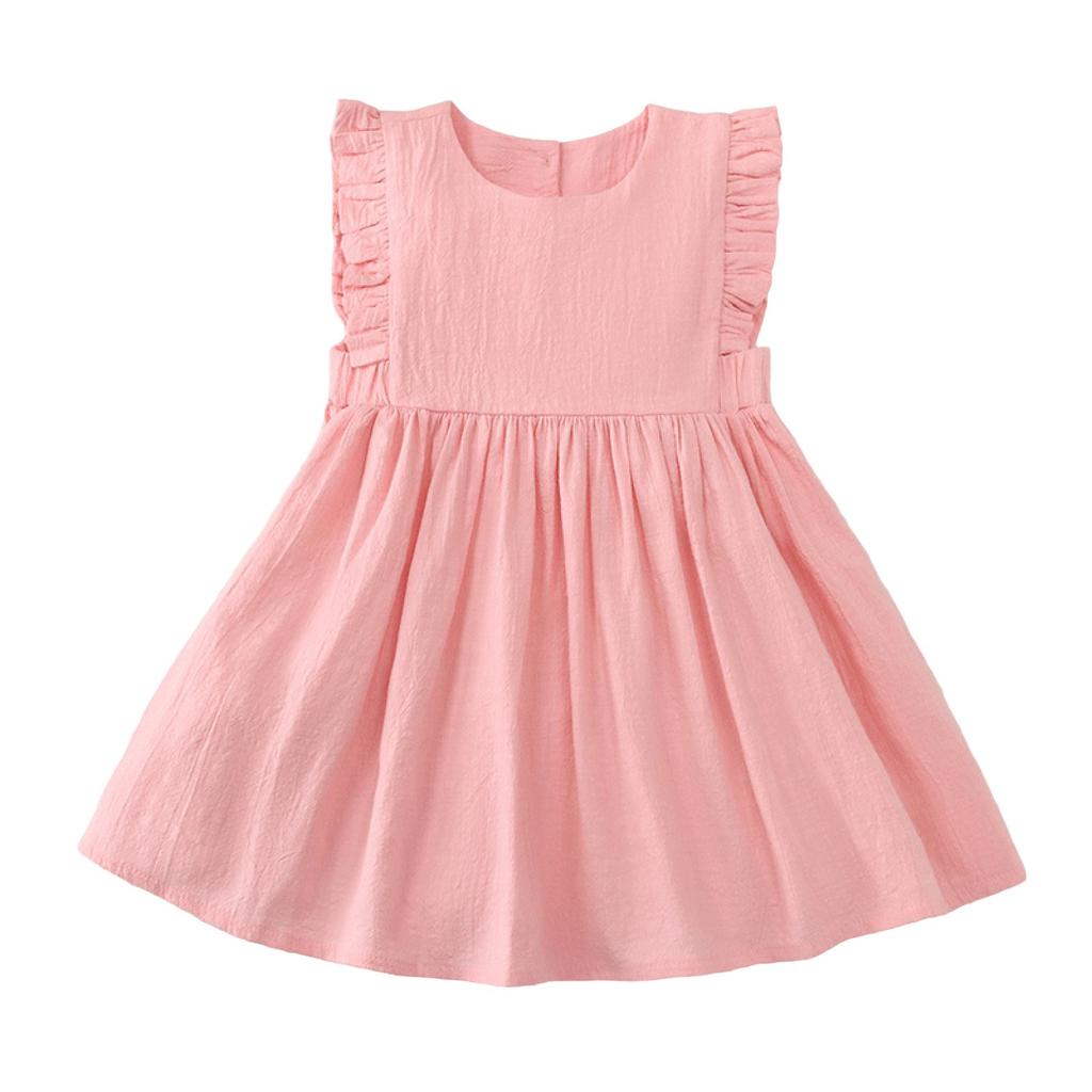 Летнее платье для девочек, однотонная симпатичная юбка для детей