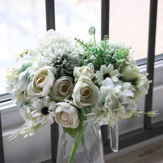 Artificial Flowers Bunch Realistic Faux Silk Flowers Long-Lasting Hydrangea Rose Fake Flowers for Vase Flower Arrangement Home Decor Wedding