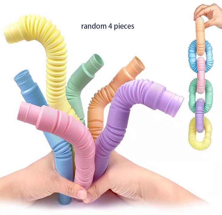 Набор из 4 сенсорных антистресс-игрушек Pop Tube 4 шт. случайных цветов, сверхпрочные, для конструирования, развивающие игрушки для стресса, аутизма, СДВГ