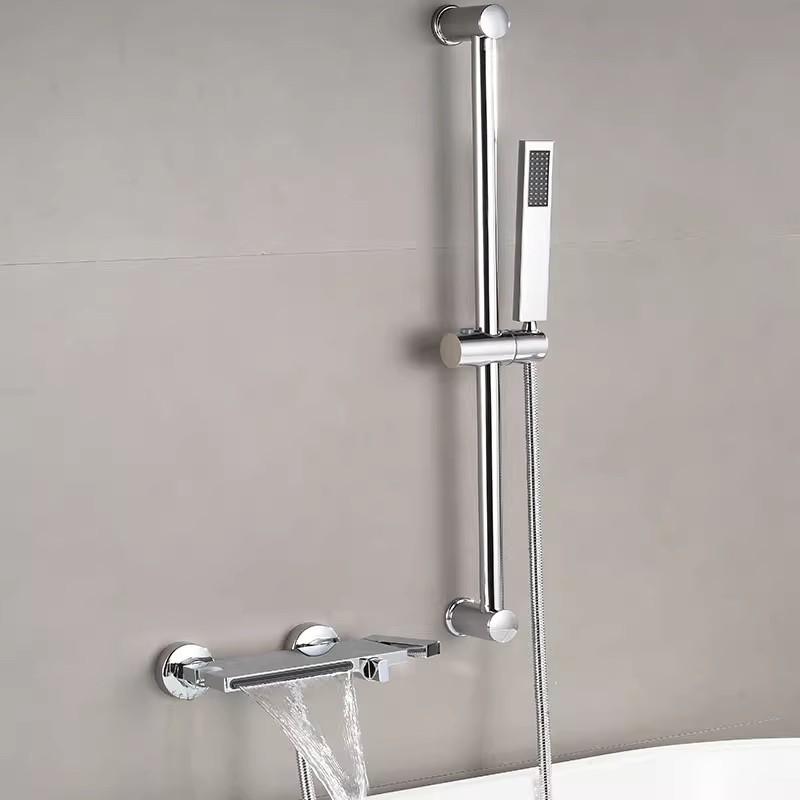 Серый комплект для душа для ванной, горячая и холодная вода, черный смеситель для душа для ванной комнаты, хромированный комплект для душа со скользящей штангой из латуни