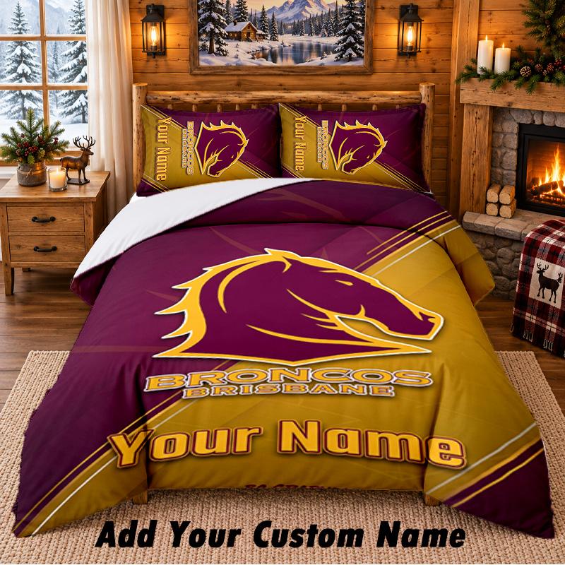 Постельное белье с узором Brisbane Broncos, комплект из 3 предметов, с возможностью добавления имени, простыня и наволочки для домашней спальни