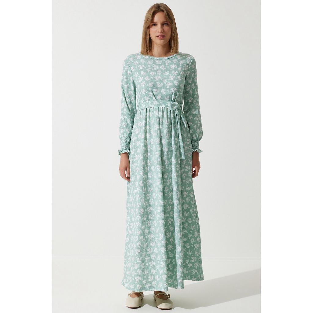 Women's Sky Blue Floral Summer Long Knitted Dress Dd01322