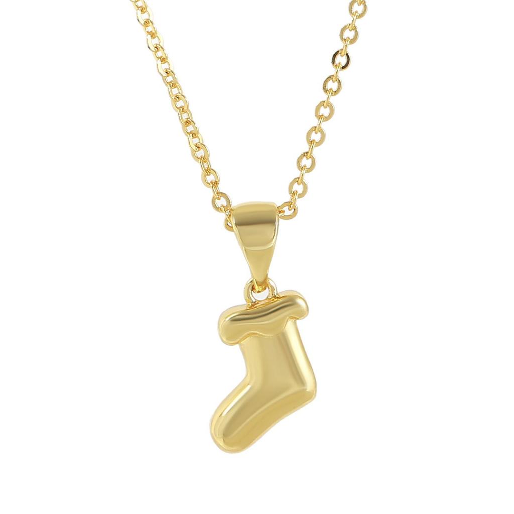 Copper Electroplated Gold Christmas Stocking Pendant Necklace - Women's Niche Clavicle Chain Design