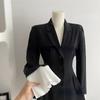 Женский формальный пиджак с воротником с лацканами, осень-зима, офисный женский корейский лоскутный контрастный цвет, верхняя одежда, однобортный пиджак