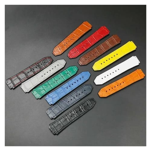 Small Shop Genuine Leather Strap Fits Hublot Big Bang Series Men's and Women's Rubber Leather Sports Watch Bracelet, 19x25mm, Watch Accessories (Grey)