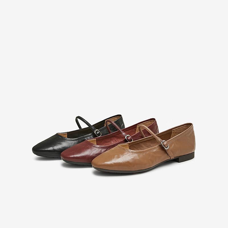 Bata Leather Mary Jane Flats for Women Soft-Soled Shallow Shoes