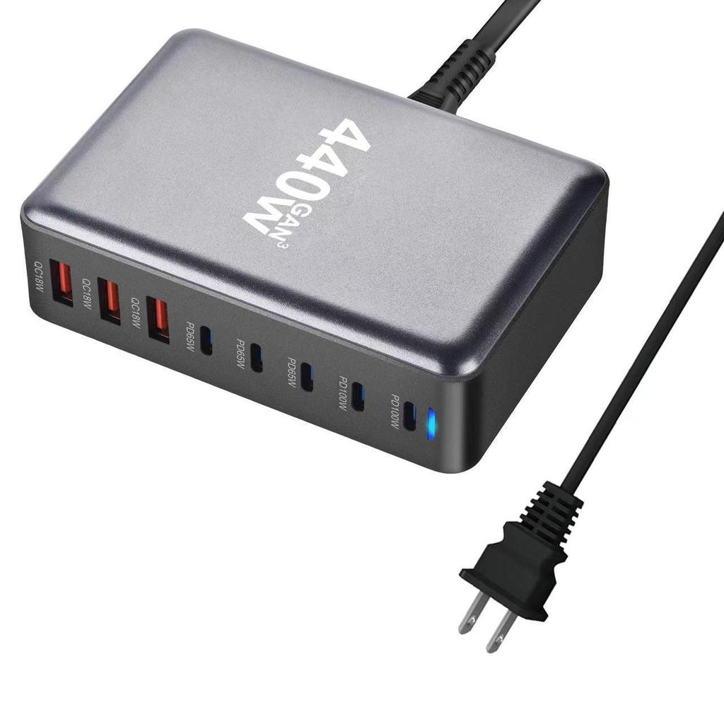 440W Multi-Port Gallium Nitride PD Charger with 8 Ports and PD100W Adapter