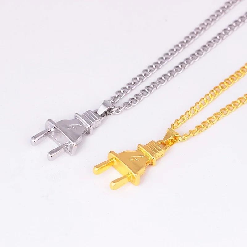 Summer Fashion Trendy Gold Silver Color Alloy Punk Popular Simulated Plug Pendant Necklace Jewelry Accessories Birthday Gift
