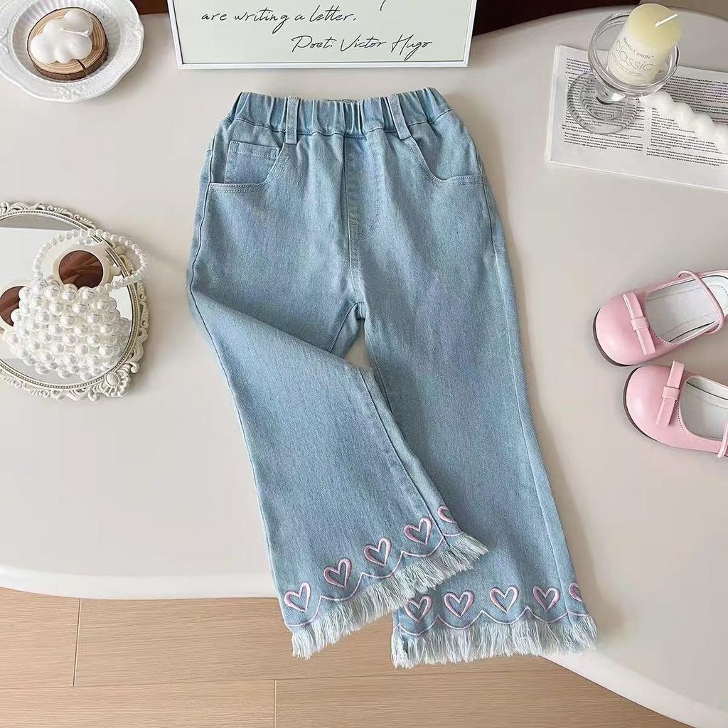 Girl's Love Lace Jeans Autumn Children's Fashion Dress Girl Baby Horn Pants