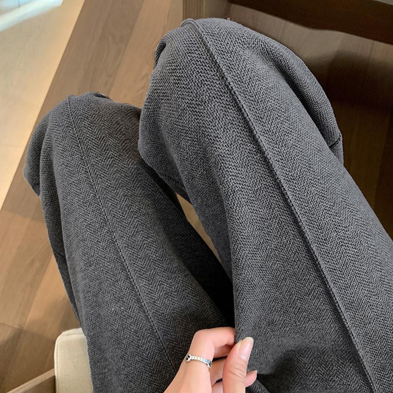 Женские широкие брюки с узором «елочка», осенние и зимние повседневные шерстяные классические брюки, серые шерстяные прямые брюки