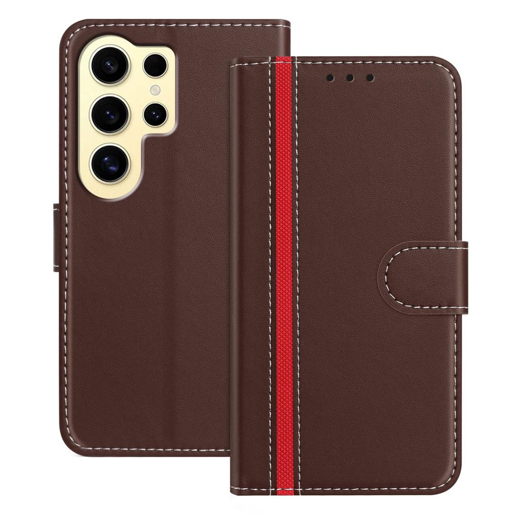 For Samsung Galaxy S24 Ultra Phone Cases Wallet Stand Color Splicing Leather Cover with Magnetic Clasp