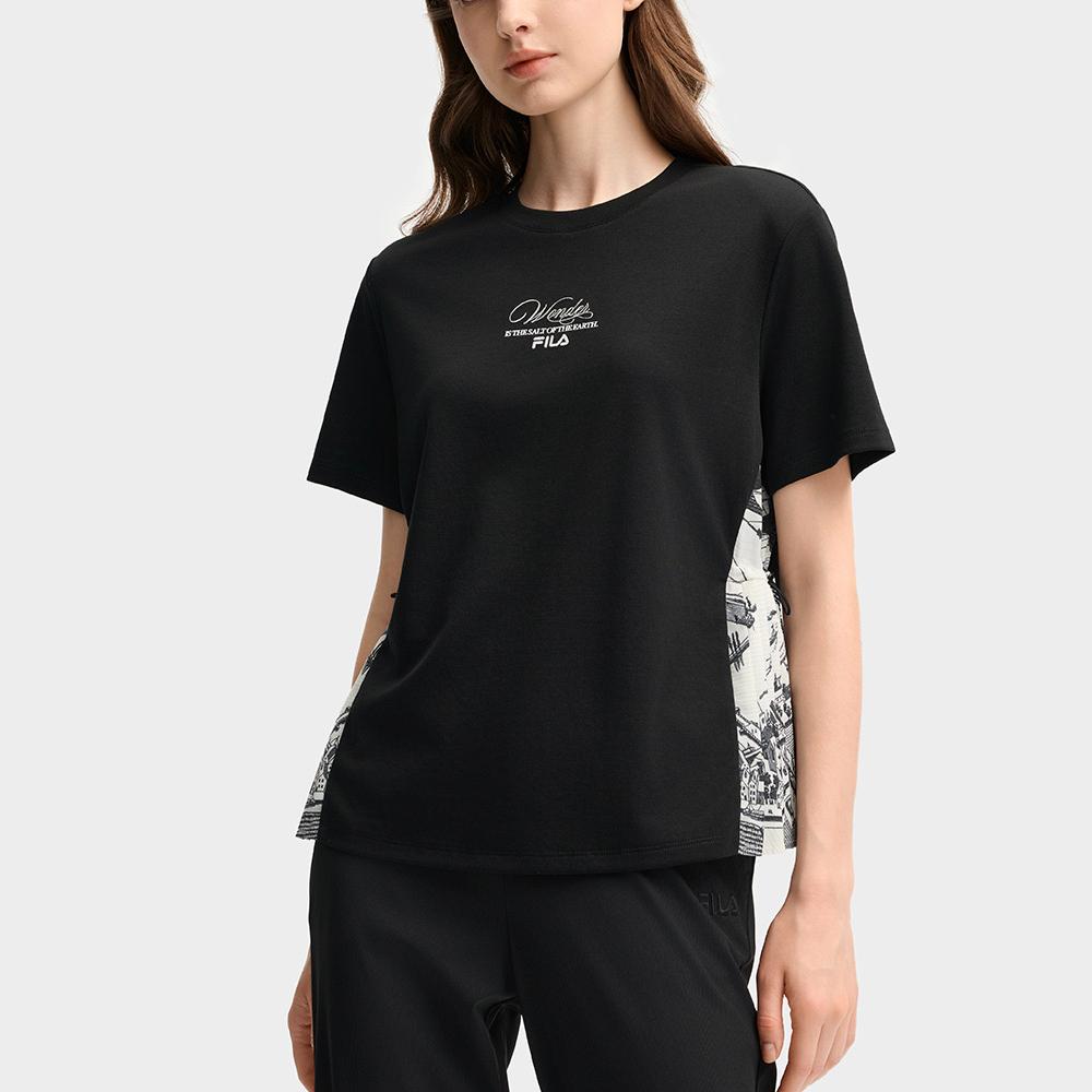 Fila X M.C.. ESCHER Серия Heritage Модная повседневная универсальная футболка с коротким рукавом Женские футболки Черный F11W538103F-BK