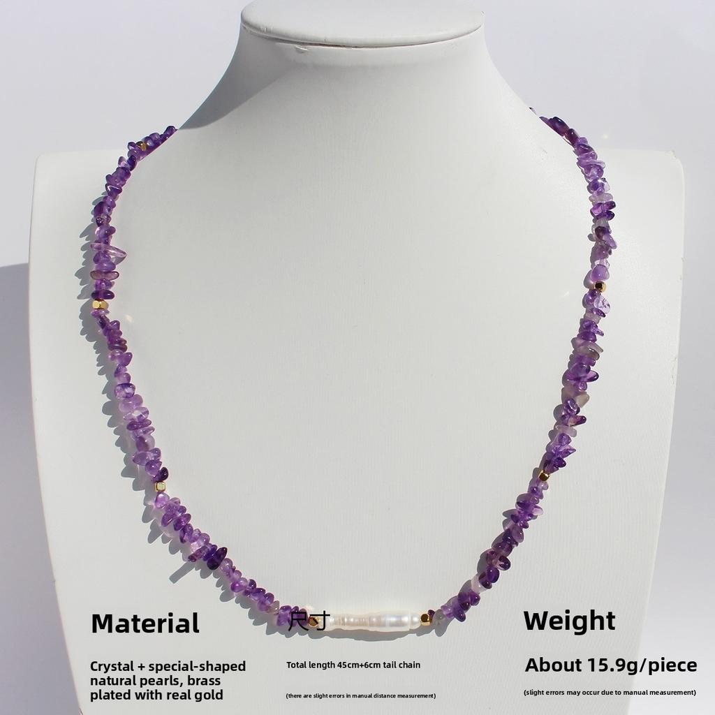 Благородный фиолетовый ожерелье из натурального камня с бусинами Премиальный кристалл Барочный жемчуг Многослойная цепочка для ключицы