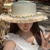 Wide Brim Lace Floral Brim Cap Flat Top Sunscreen Hat Simple Straw Woven Top Hat Travel