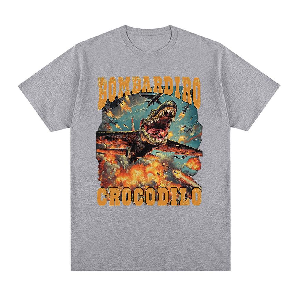 Bombardiro Crocodilo Funny Crocodile Plane Bomber Meme Graphic T-shirt Men's Women Clothing Casual Cotton Short Sleeve T Shirts