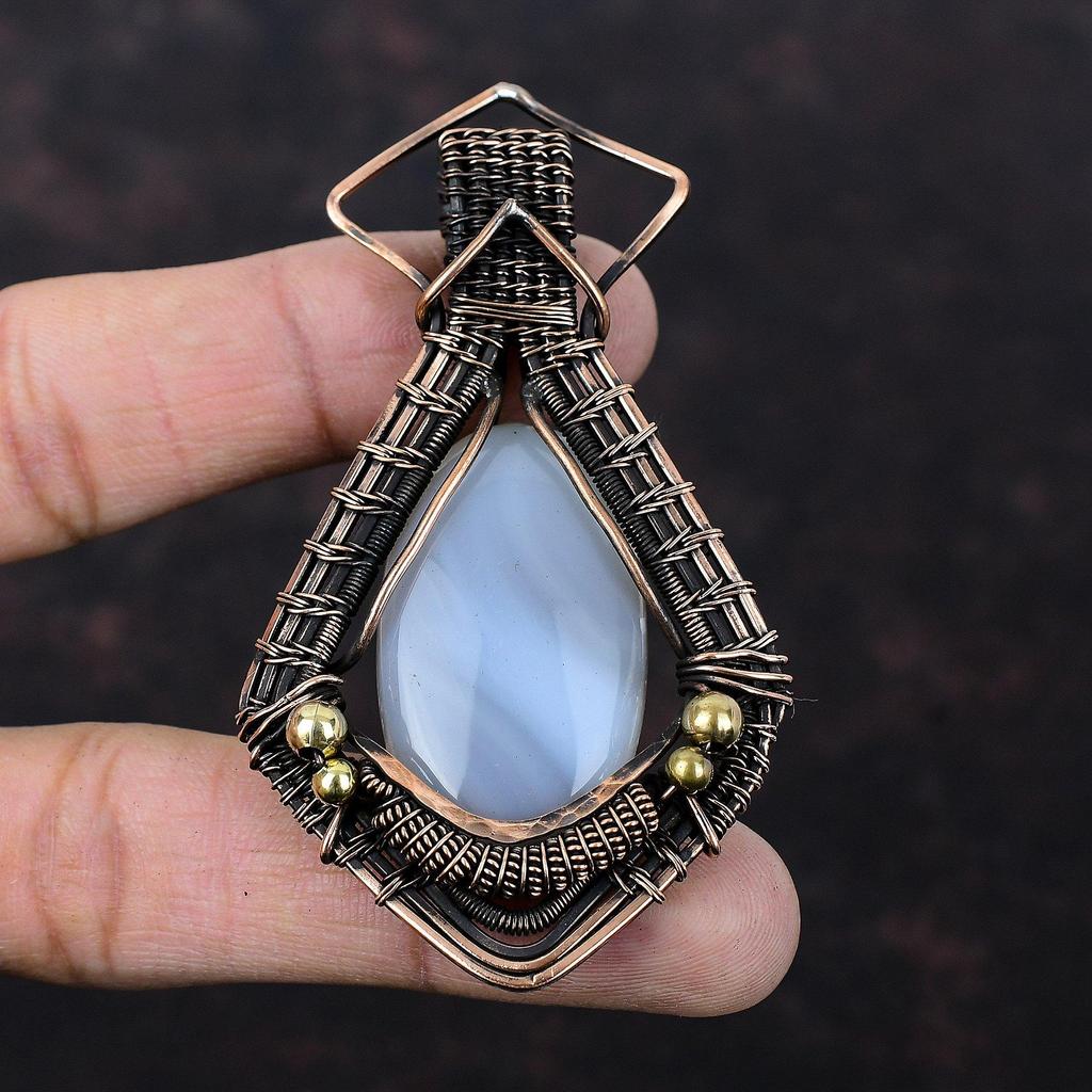 Агатовый кулон Кулон в медной проволоке Изящный кулон из драгоценных камней Ювелирные изделия ручной работы Дизайнерский кулон Медная проволока в обертке Ювелирные изделия Подарок для него