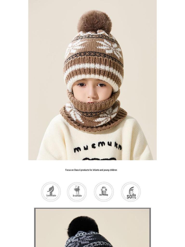 Новые милые вязаные детские шапки: Теплые, Утепленные Шарфы-Шапки с Защитой Ушей для Мальчиков и Девочек, Идеально Подходят для Осени и Зимы