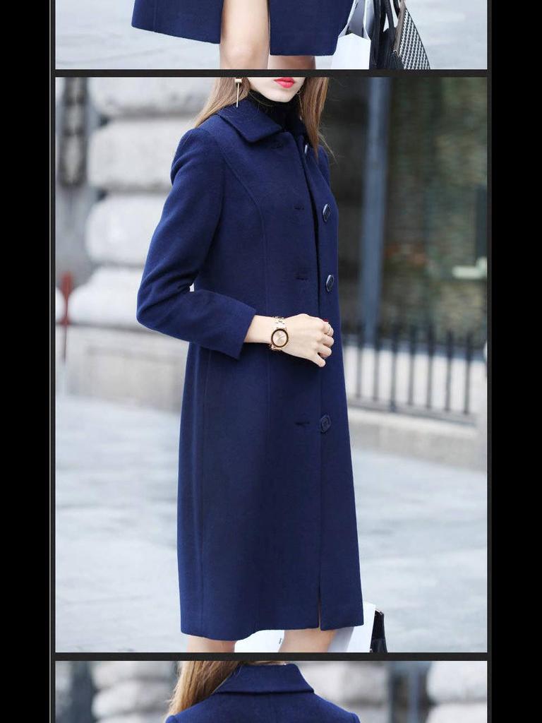 Women's Mid-Length Wool Coat, 2025 Autumn/Winter, Hepburn Style, Slim Fit, Plus Size