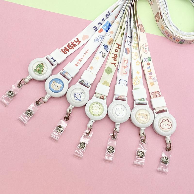 Cute Cartoon Retractable Badge Reels Lovely Animal Floral Fruit ID Card Lanyards Badge Holder Office Accessories School Supplies