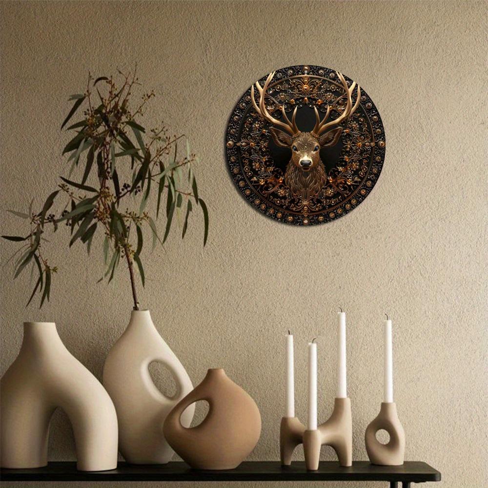 Знак «Венок с головой оленя» — круглый деревянный декор с двухмерным дизайном печати — украшение для дома, стен и декоративный подарок