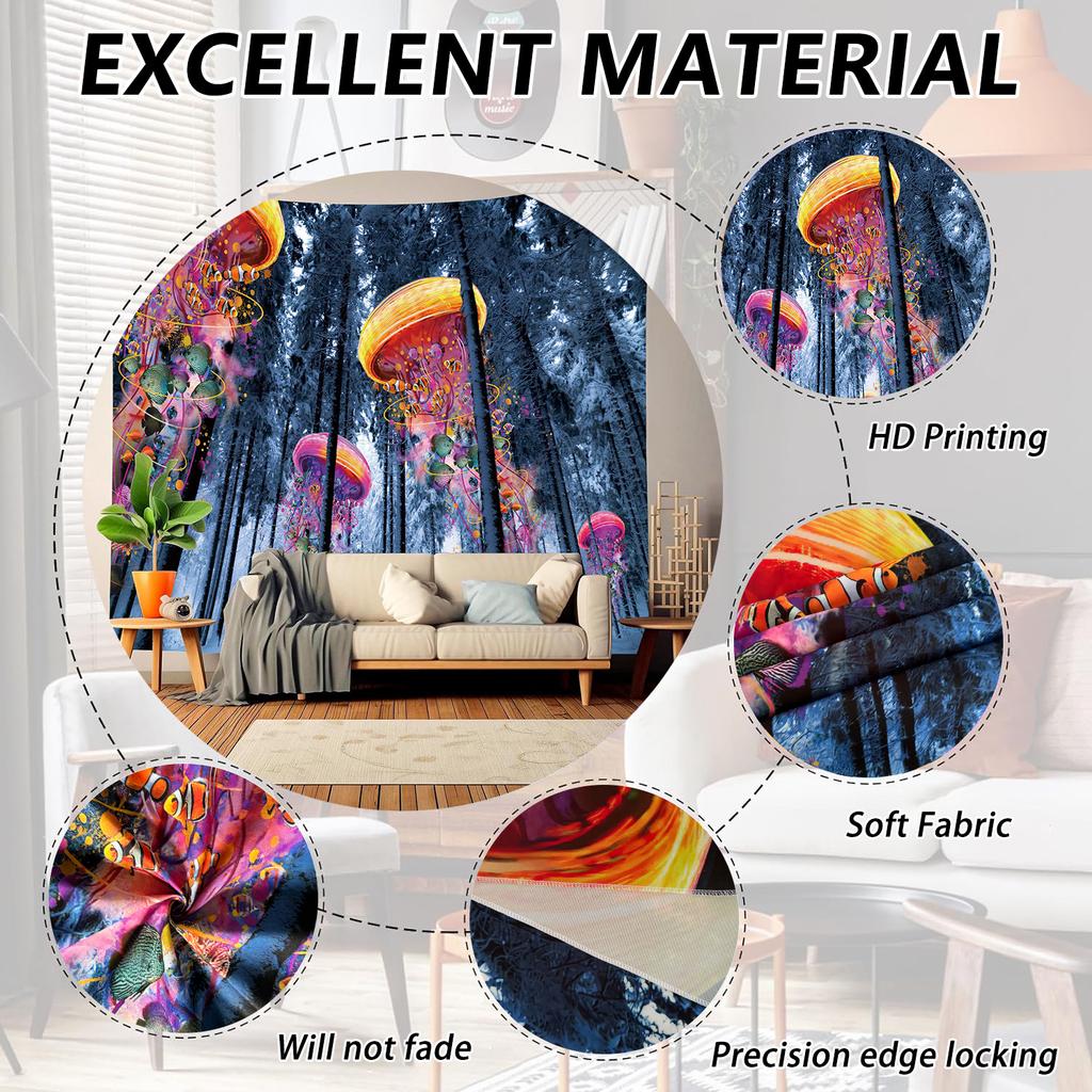 Комната трансформирует фоновую ткань с изображением медузы, чтобы украсить фоновую картину, чтобы повесить ткань на стену