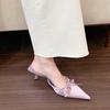 2024 Модные однотонные туфли с острым носком, популярные универсальные женские тапочки, украшенные бантом Baotou, туфли на шпильках, женская обувь