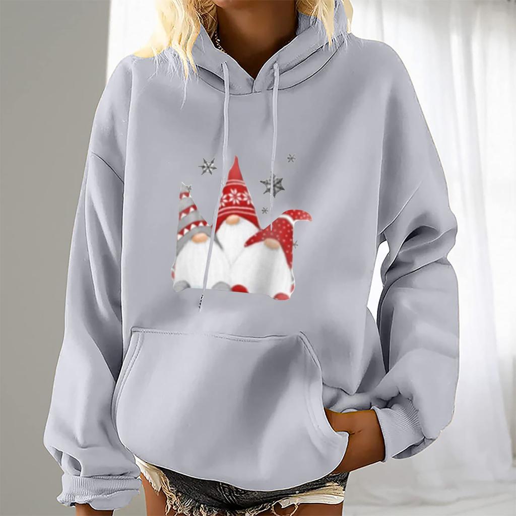 Женская мода для отдыха, рождественской вечеринки, пуловер с длинными рукавами и капюшоном с принтом, топ