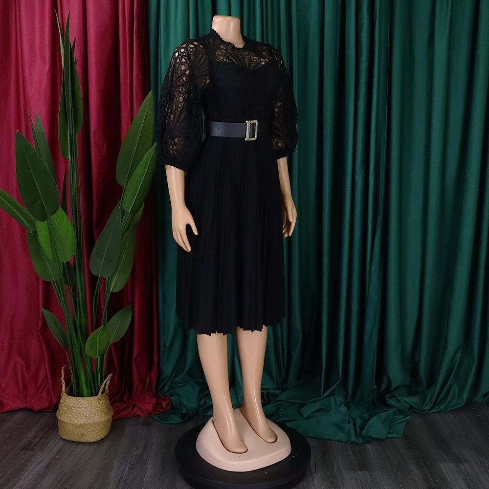 Летнее платье большого размера с кружевным крючком и цветком, сексуальное плиссированное платье в европейском и американском стиле с вырезами