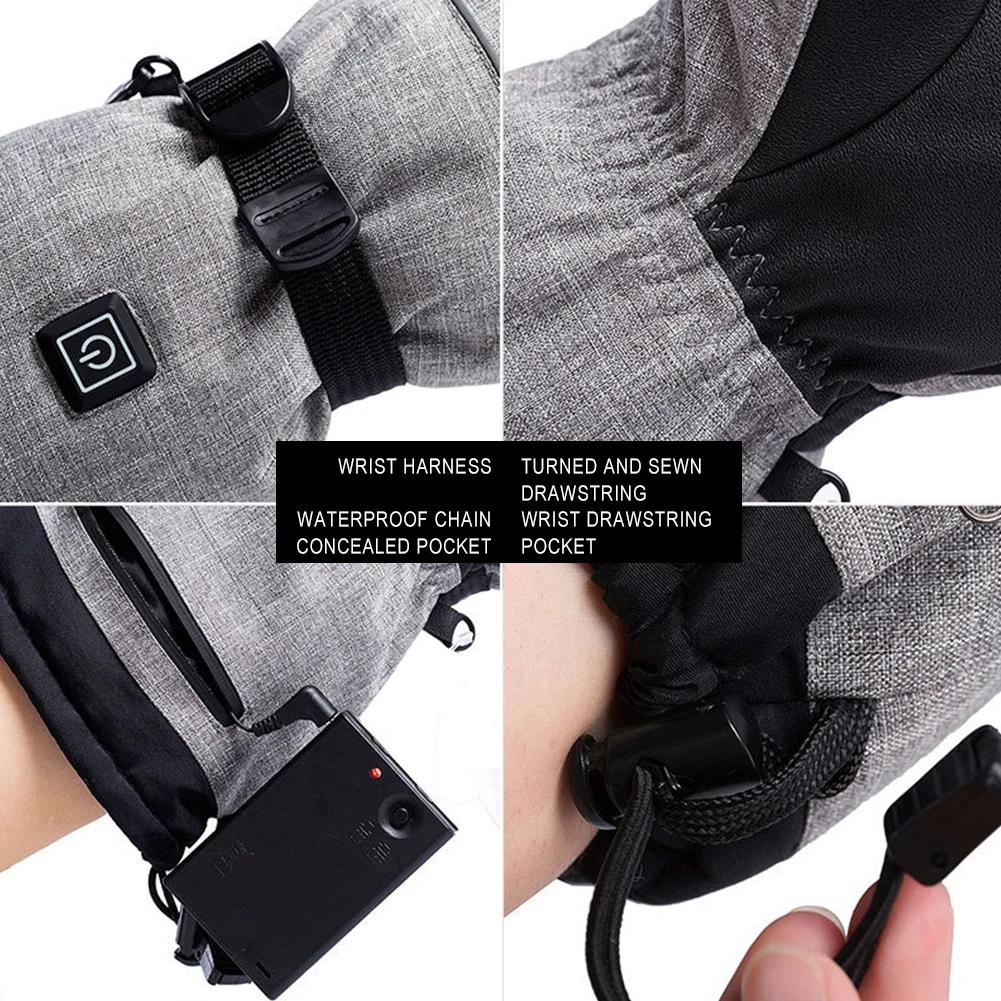 1Pair Heated Gloves Thermal Electric Cold Weather Heating Gloves W/ Battery Box Waterproof Anti-Slip Rechargeable for Men Women