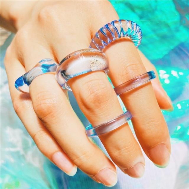 17KM Rainbow Color Resin Acrylic Rings Set For Women Couples 2021 New Colorful Flower Heart Rings Travel Gifts Jewelry