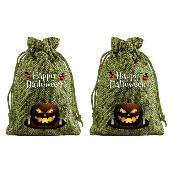 Стильные ручной работы Party Bags 2 шт. Хэллоуин Тыква на завязках для конфет и угощений, Ретро джутовые фестивальные сумки, Мешки для угощений на Хэллоуин, Портативные Goodie