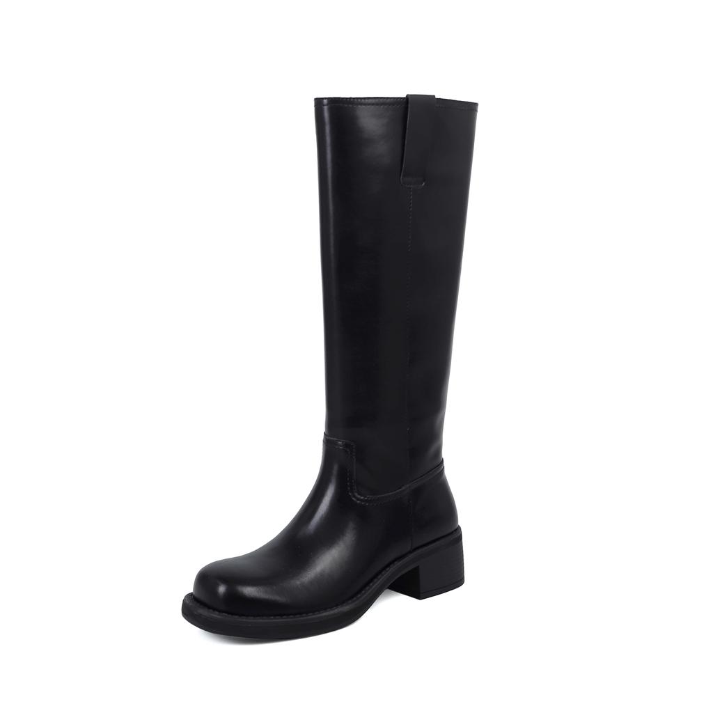 Krazing Pot Genuine Leather Spring Winter Shoes Thick Med Heels Riding Boots Retro Fashion Women Thigh High Boots