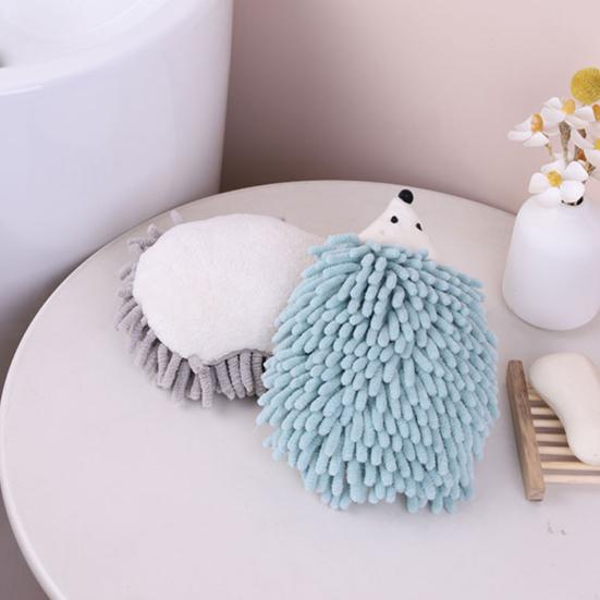 2Pcs Cute Hedgehog Hand Towel Coral Velvet Cartoon Animal Design with Hanging