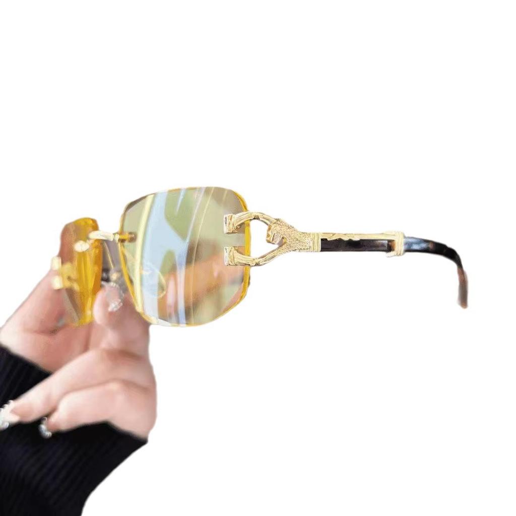 New fashionable personalized tortoiseshell leopard head metal reading glasses frameless trimmed advanced sense anti-blue glasses