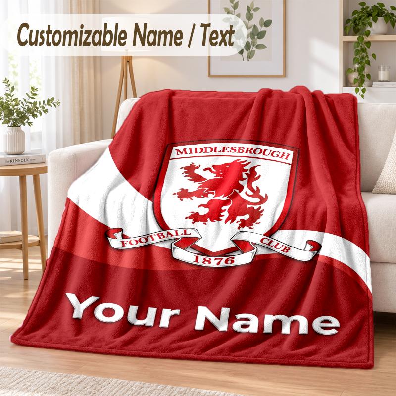 Custom Text Flannel Blanket Middlesbrough FC Print Warm Cozy Blanket Home Sofa Bedding