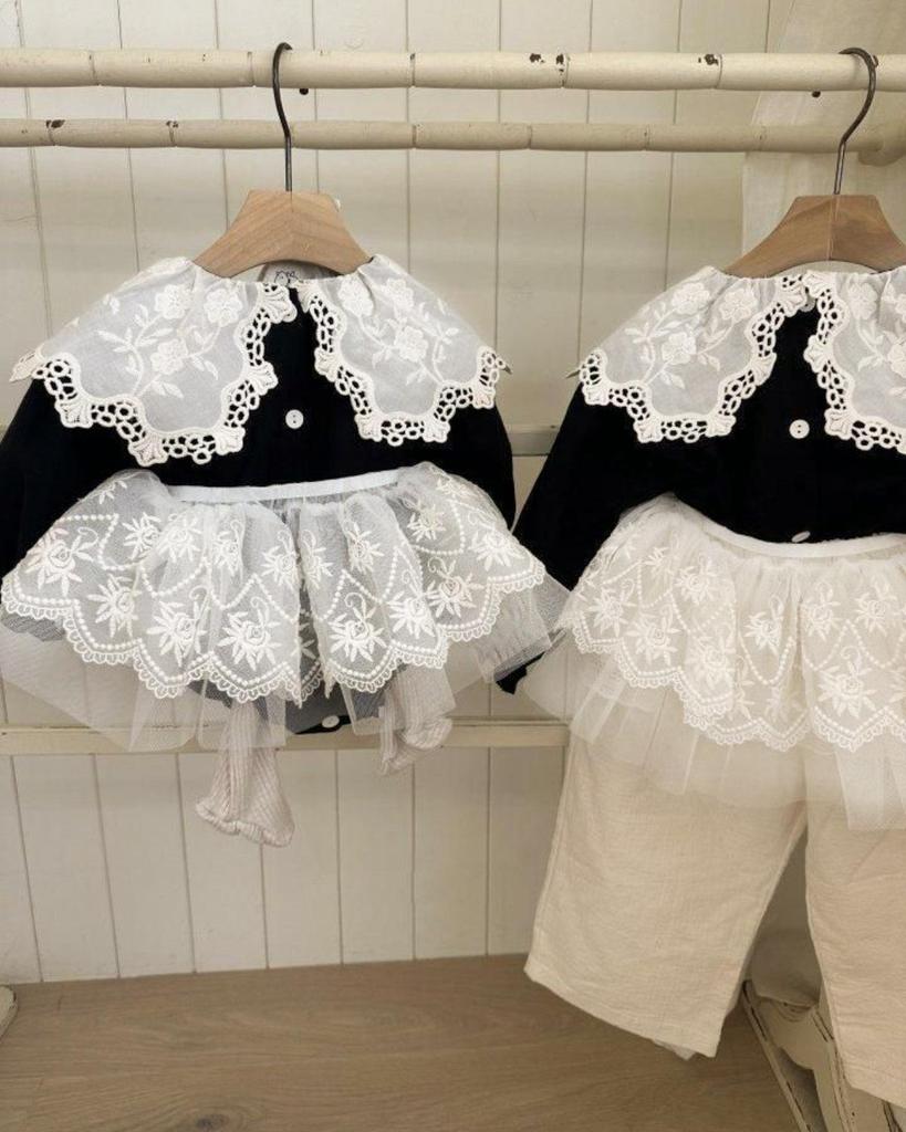 Корейский весенний кружевной боди с отложным воротником и застежкой на кнопках внизу для девочек - Комбинезон для младенцев/малышей, 2025