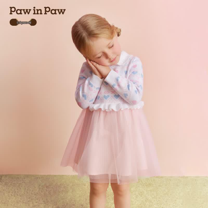 PawinPaw Cartoon Bear Mesh Knit Dress for Girls