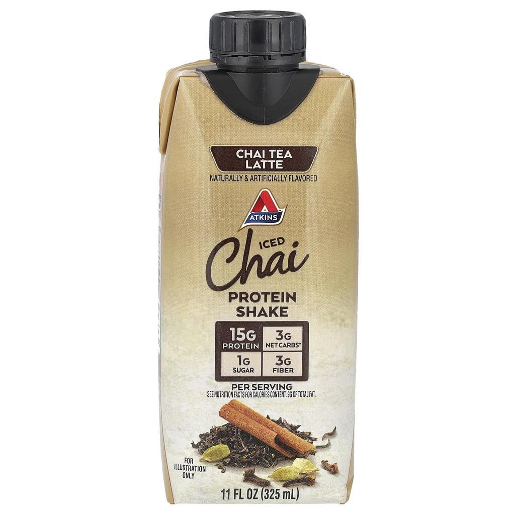 Atkins Iced Tea Latte Protein Shake, Chai, 4 Shakes, 11 Fl Oz (325 Ml) Each