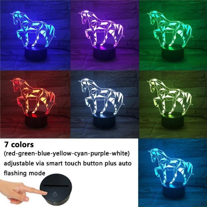 Lampe de nuit - led - 3d illusion - 7 couleurs - tactile - rechargeable usb