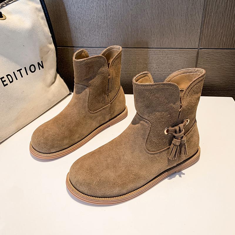 Женские ботинки Новые универсальные однотонные осенние замшевые ботильоны с толстым каблуком большого размера на высоком каблуке Zapatos