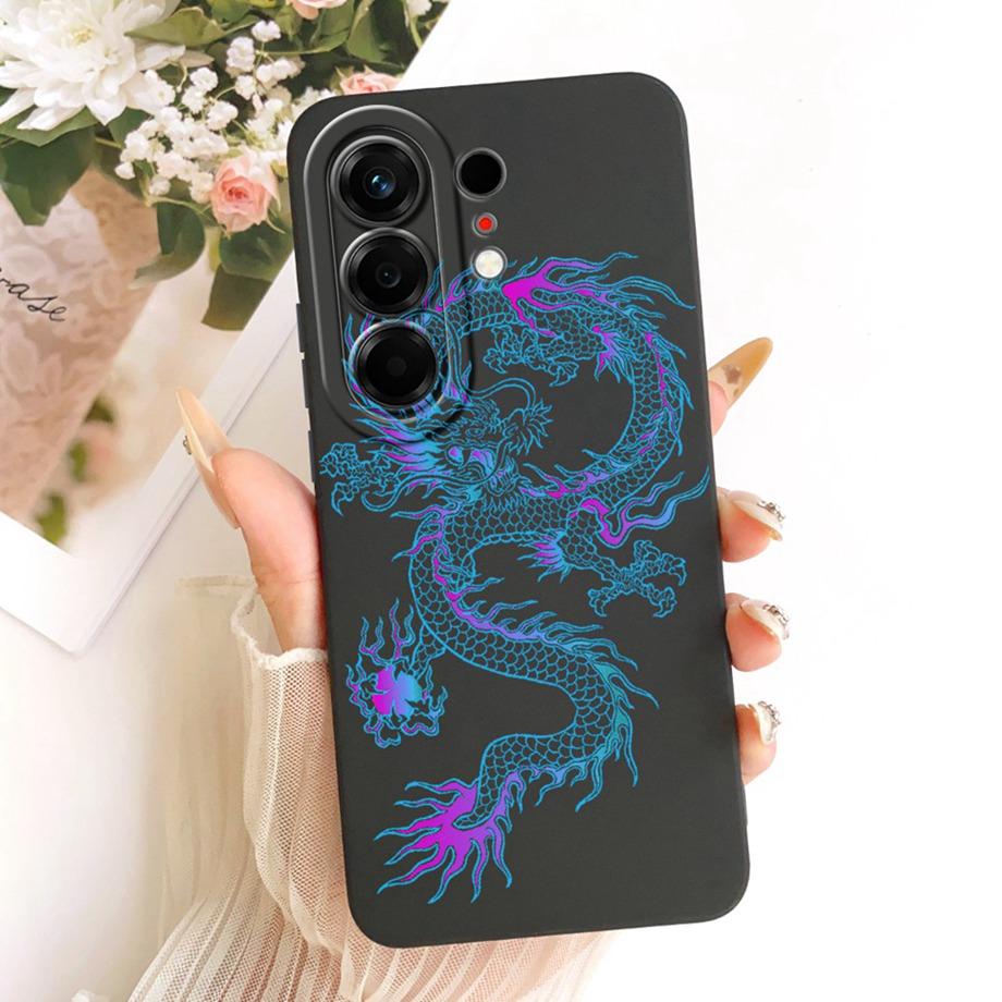 Soft Silicone Phone Case For Tecno Camon 50 Pro 4G Black Cat Cartoon Dragon Animals Pattern Bumper For Camon 50Pro CN5c Cover