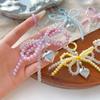 Y2K Bowknot Pearls Bag Pendant Charm Heart Keychain Elegant Beaded Keyring Sweet Bow Phone Key Chain